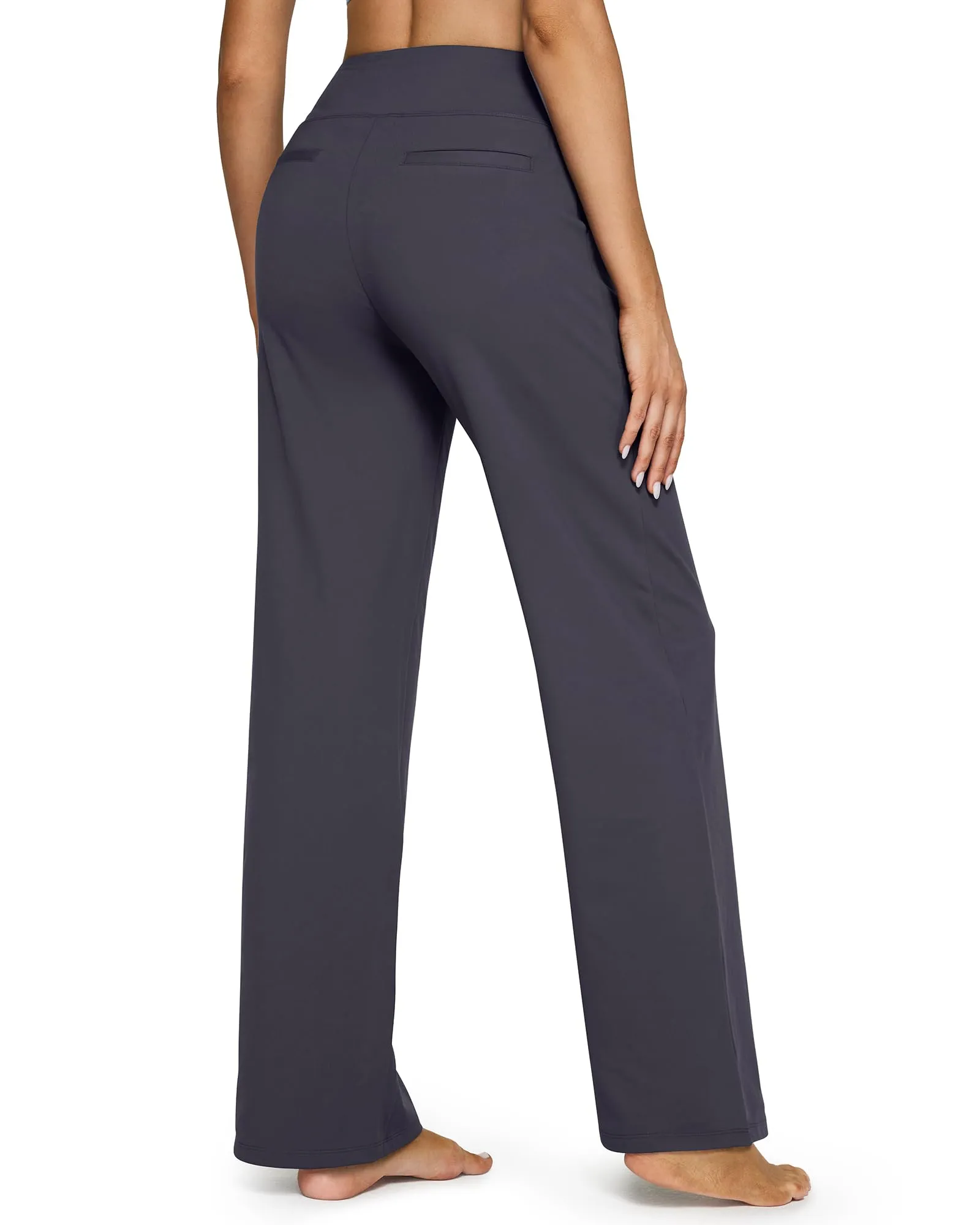 G4Free Women Clothing Wide Leg Yoga Pants for Women High Waisted Dress Pants with Pockets Stretch Caual Sweatpants for Business Work(Dark Grey,M,29")